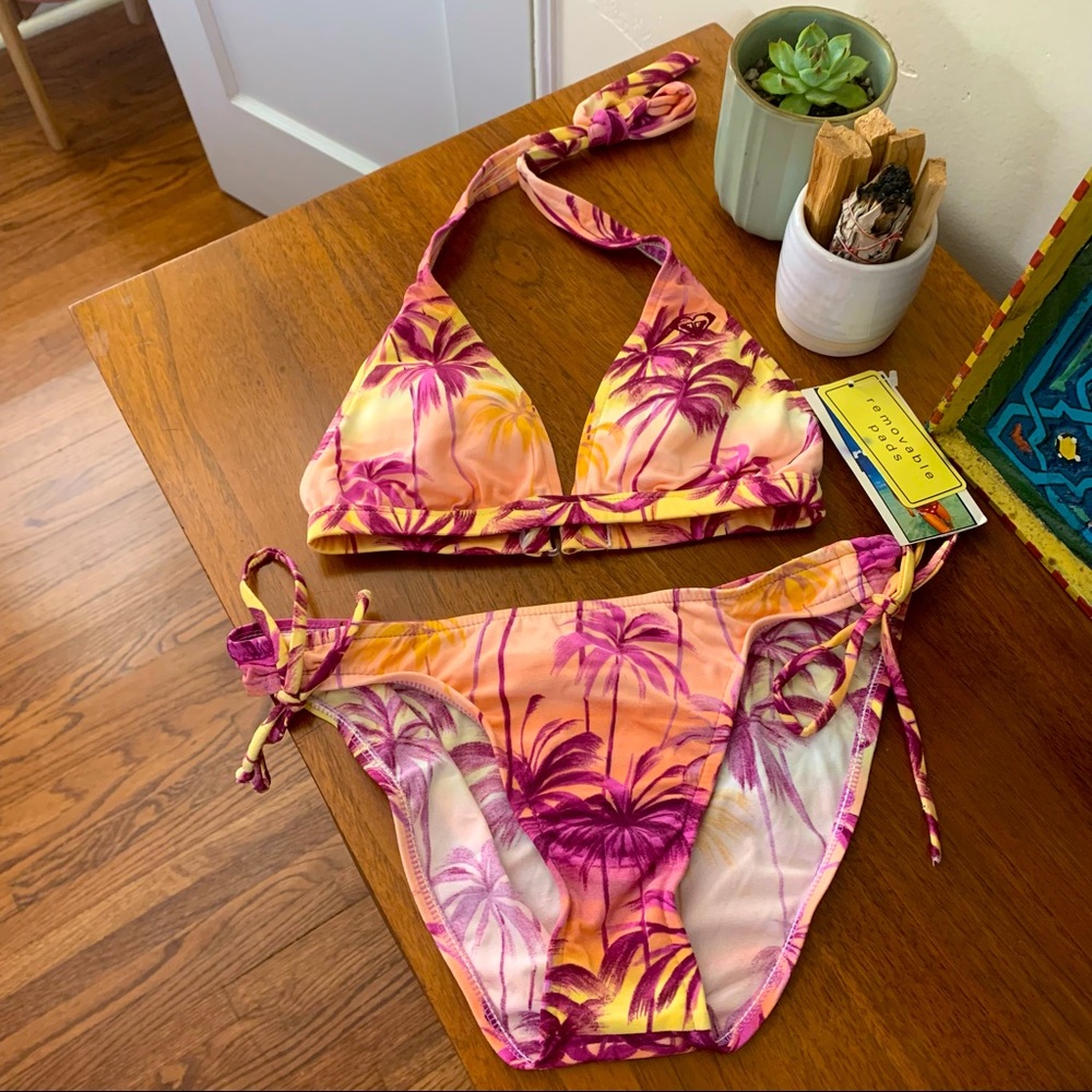 Roxy sunset palm bikini TOP ONLY size L NWT